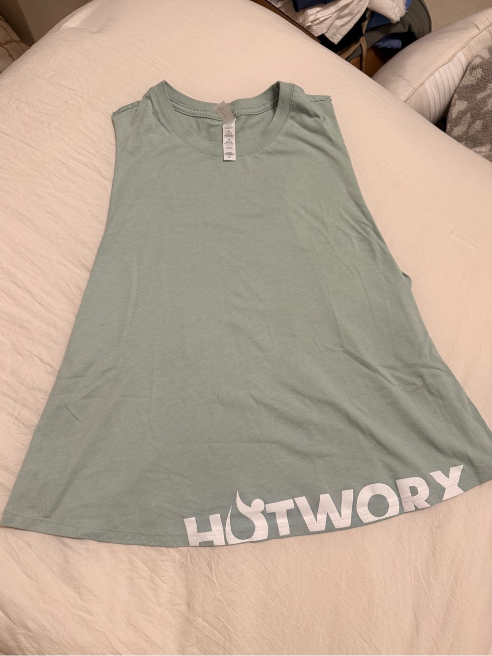 HOTWORX Bella Canvas Muscle Tee in Light Sage with White Logo